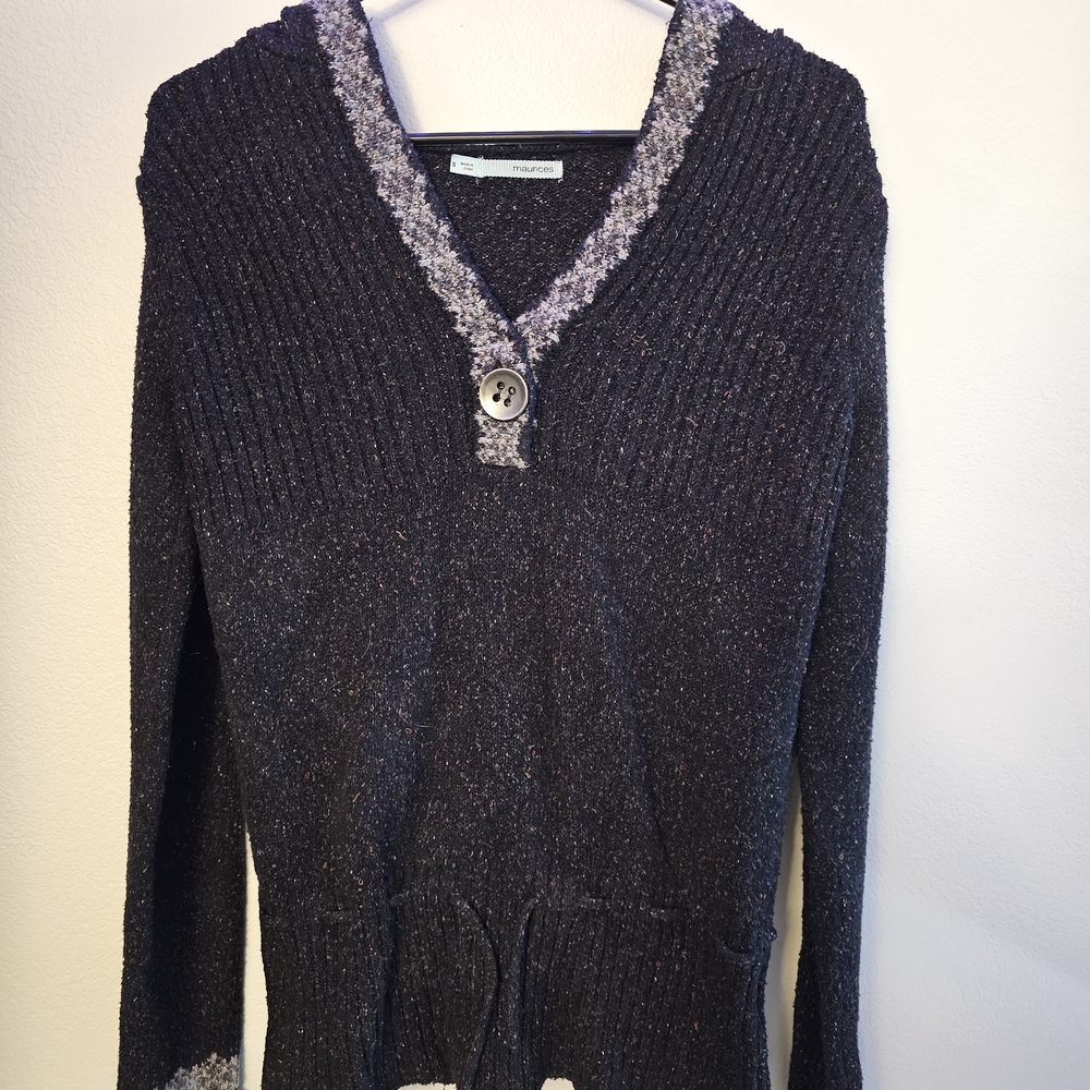 Maurices Black V-Neck Sweater with Button And Drawstring Waist
